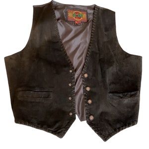 Vntg Suede Western Leather Vest Barn Cowboy Snap Buttons Ranch Oklahoma Country